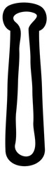 A stylized black silhouette resembling a slender, upright object with a rounded top.