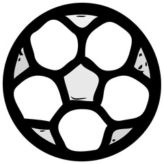A simple black and white illustration of a soccer ball, isolated.