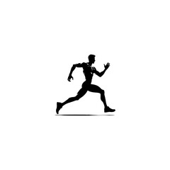Man runner black icon on white background. Male runner silhouette 