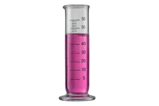 Graduated cylinder with vibrant pink liquid, isolated on transparent background