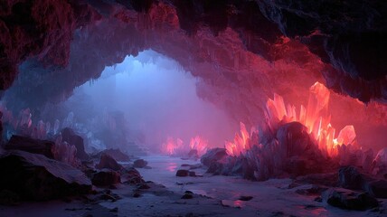 Stunning Crystal Cave with Colorful Illuminated Rock Formations