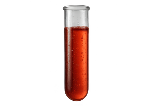 Red liquid in a test tube isolated on transparent background, laboratory experiment. - Powered by Adobe