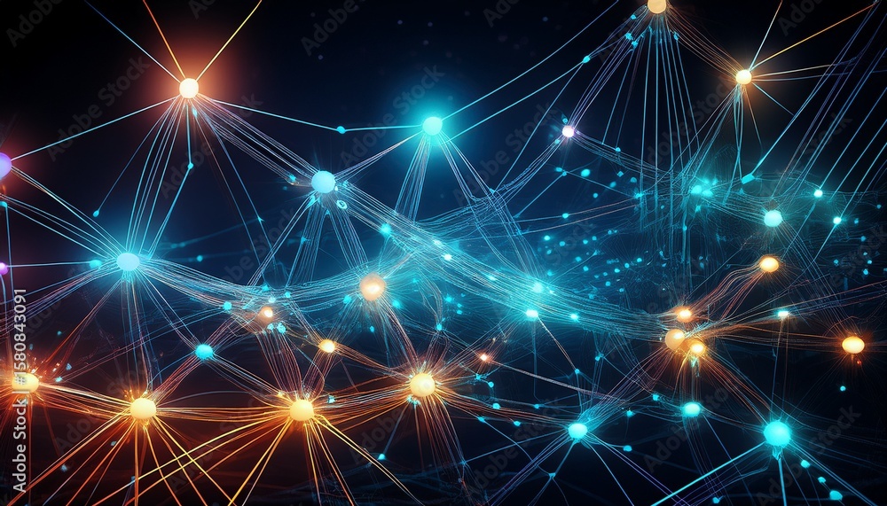 Poster abstract network glowing nodes and connections