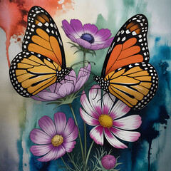 Fototapeta premium a beautiful butterflies on flowers