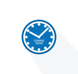 Coming Soon Clock Icon – Blue Time Symbol with Long Shadow