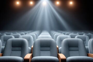 Fototapeta premium Modern Cinema Hall with Blue Armchairs and Spotlights