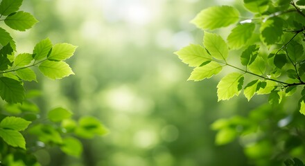 Green Leaves with Sunlight and Natural Bokeh Background