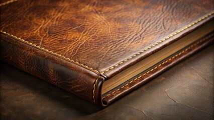 Obraz premium Luxurious Brown Leather-Bound Book with Golden Stitching Detail, Resting on a Matching Surface