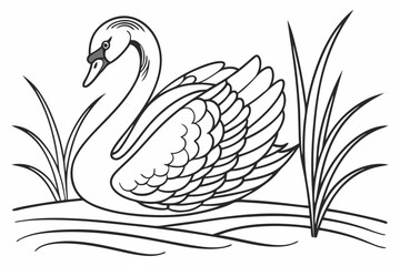 coloring page line art the swan black vector