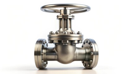 Industrial Metal Valve with Wheel Handle, Isolated on White Background