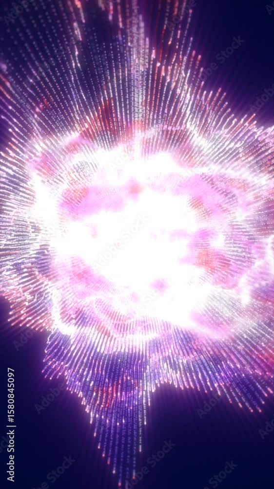 Poster radiating burst of light particles forming a glowing energy field with a sense of cosmic explosion a