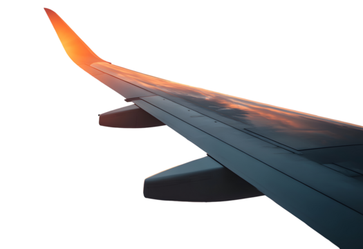 Airplane Wing Sunset Cloudscape Aerial View isolated on a transparent background