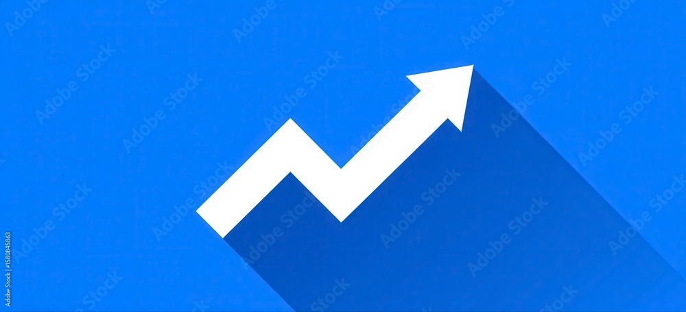 Poster a blue background with a white arrow pointing upwards. the arrow is drawn in a way that it looks lik