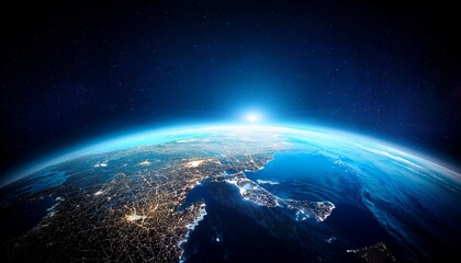 Fototapeta premium a breathtaking view of earth from space illuminated by soft blue light showcasing technology and the vastness of the universe