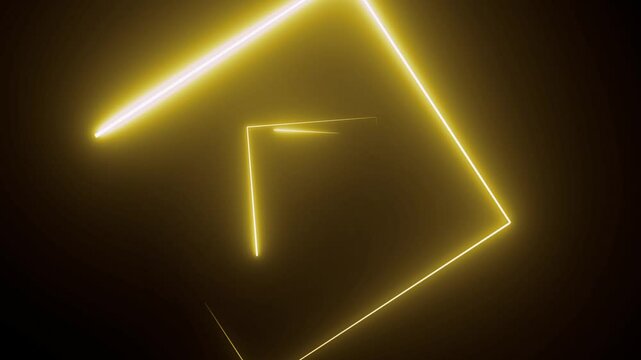 4K Abstract geometric neon background. Yellow Neon square lights background.
