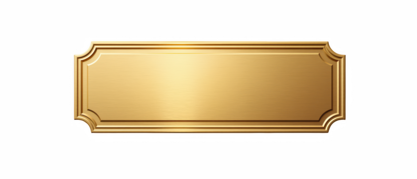 Elegant gold plaque with smooth, shiny surface, perfect for awards or signage. Its classic design adds touch of sophistication to any presentation
