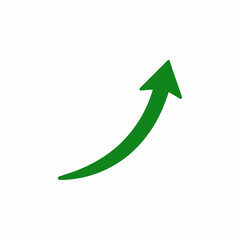 Green curved arrow pointing upwards and to the right on a white background