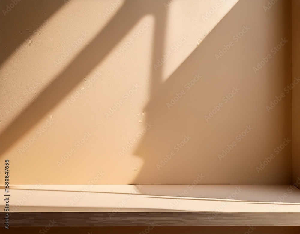 Poster minimalist beige wall with window light casting shadows for product display and mockup
