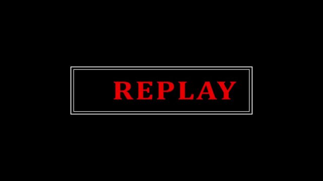Red replay button animation with black background.
