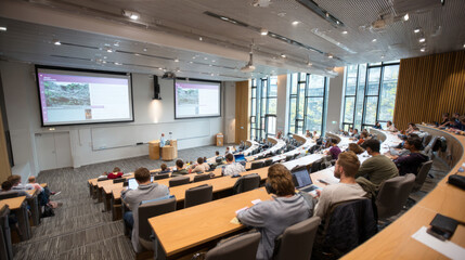 The university auditorium looks spacious and modernly equipped. A professional, comfortable and stimulating learning environment that encourages effective learning and development.