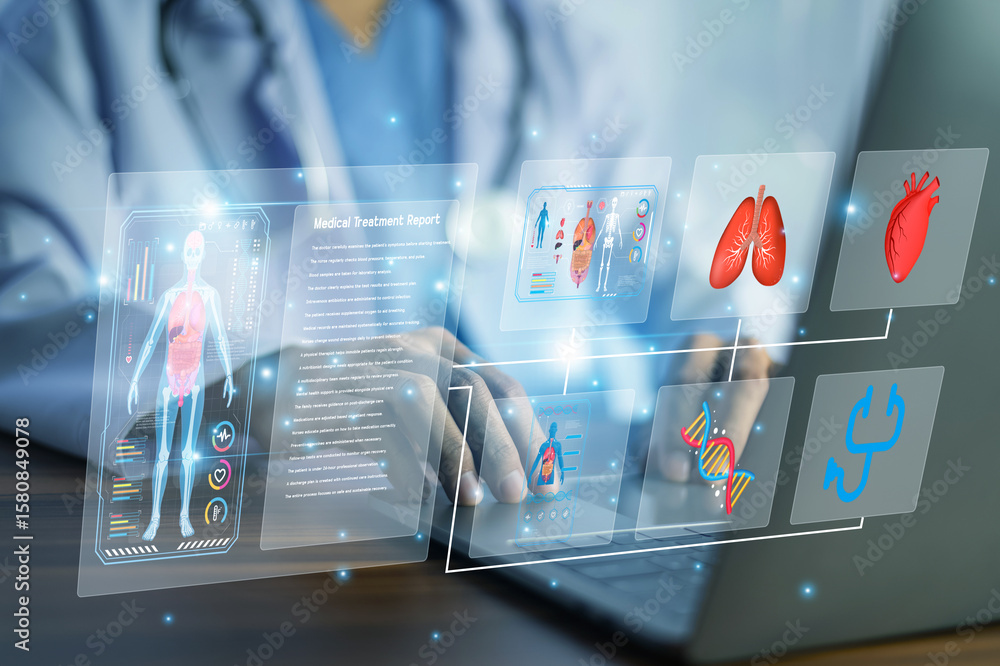Aufkleber doctor use modern healthcare leverages ai and artificial intelligence to visualize diagnostics and d