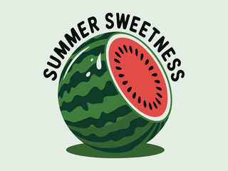 Round watermelon slice with green rind and black seeds fruit summer