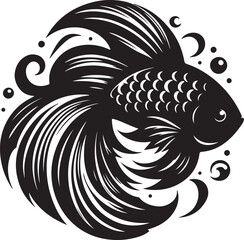 Ornate Black and White Betta Fish Design