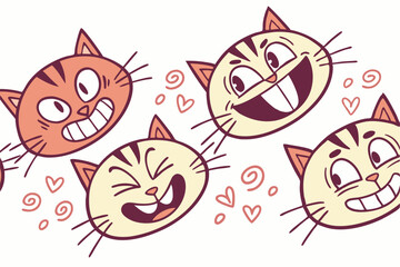 Collection of funny comic style cat faces expressing various emotions