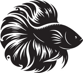 Ornate Black and White Betta Fish Silhouette