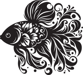 Ornate Black and White Fish Design for Decorative Use