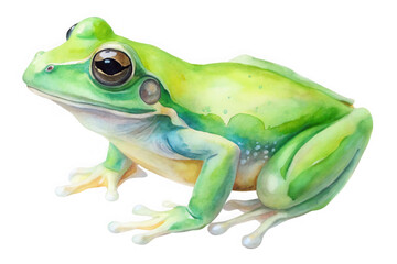 Obraz premium Detailed watercolor painting of a vibrant green tree frog with large eyes isolated on transparent background