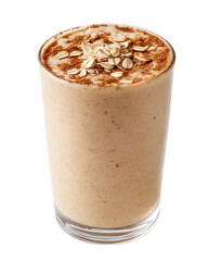Isolated transparent png Breakfast Dishes classic smoothie Creamy smoothie topped with oats in a clear glass.