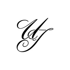 Elegant UJ Monogram Logo in Black Script – Luxury Calligraphy Initial Design on White Background	
