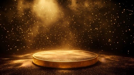 Obraz premium Product display podium with golden curve line element and decoration with glitter light effect luxury background.