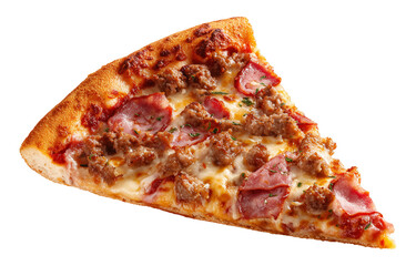 Slice of Meat Lovers Pizza Isolated on Transparent Background PNG
