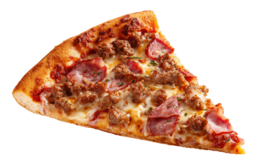 Slice of Meat Lovers Pizza Isolated on Transparent Background PNG
