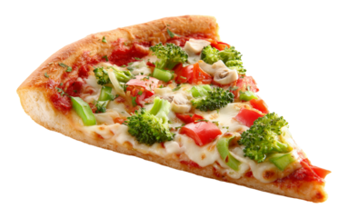 Slice of Veggie Pizza Isolated on Transparent Background PNG
