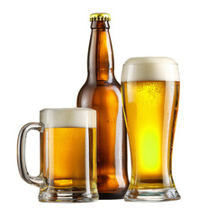 Beer Mug Beer Bottle and Beer Glass Isolated on Transparent Background PNG
