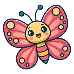 Fototapeta premium Cute Kawaii Cartoon Butterfly Icon — Adorable Vector Illustration
