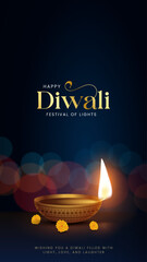 Happy Diwali - festival of lights colorful poster template design with decorative diya lamp. vector illustration.  Indian festival of lights Happy Diwali, holiday Background, Diwali celebration.