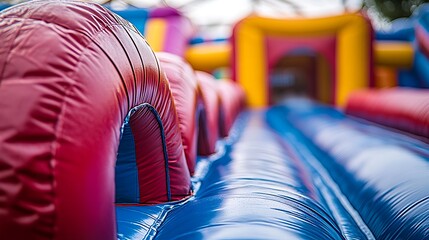 Inflatable obstacle course Fun with Playground, and Summer.