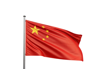 Chinese flag with red field and five golden stars in upper left corner, isolated on a transparent background