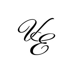Elegant VE Monogram Logo in Black Script – Luxury Calligraphy Initial Design on White Background	
