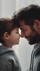 Father and Son: A heartwarming moment of connection and love, forehead to forehead.
