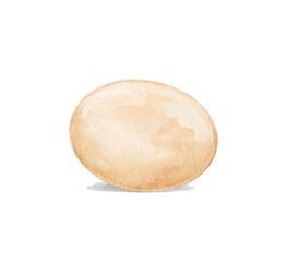 Cartoon cute oval beige chicken one egg lies horizontally isolated on white background. Watercolor and pencil hand drawn illustration sketch