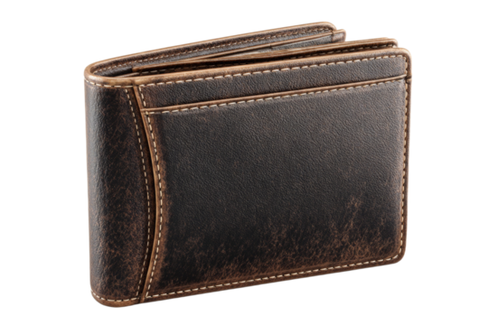 A brown leather wallet with a brown trim