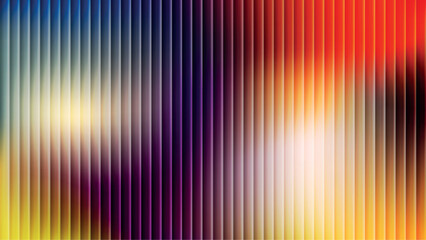 Abstract fractal glass gradient background with mixing blue, purple, orange and yellow blur colors and rippled chrome design. Ribbed lines wallpaper with vibrant flow texture. Vector illustration.