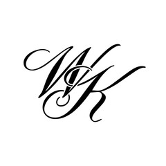 Elegant WK Monogram Logo in Black Script – Luxury Calligraphy Initial Design on White Background	
