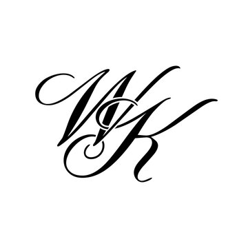 Elegant WK Monogram Logo in Black Script &ndash; Luxury Calligraphy Initial Design on White Background	
