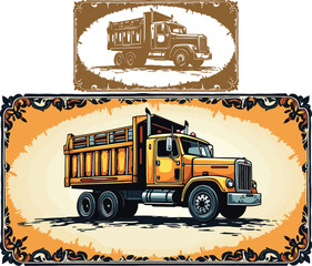 Vintage and Modern Trucks Sepia Sketch and Industrial Dump Vector Art
